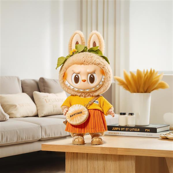 تصویر عروسک لبوبو فانتزی با لباس زرد در دکوراسیون منزل برای تابلو پذیرایی