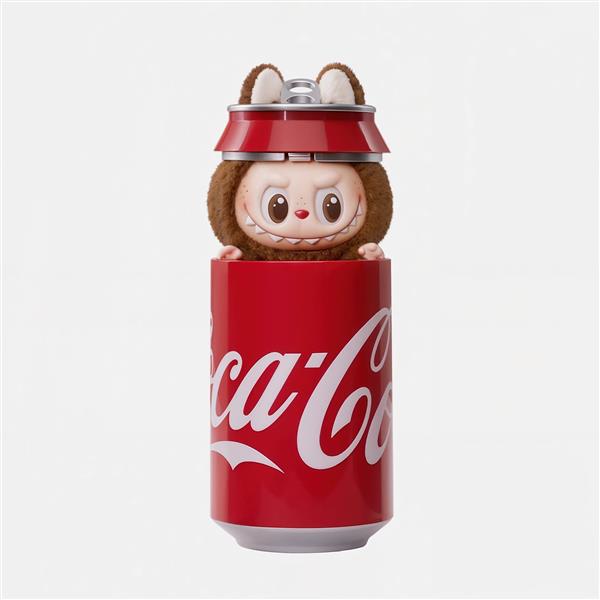 عکس دکوراتیو عروسک لبوبو بیرون آمده از قوطی کوکاکولا