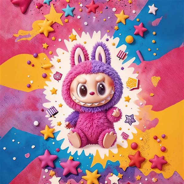 طرح فانتزی لبوبو با پس‌زمینه رنگارنگ و ستاره برای اتاق کودک