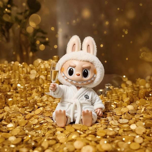 عکس لوکس و دکوراتیو لبوبو با لباس حوله‌ای و سکه‌های طلایی