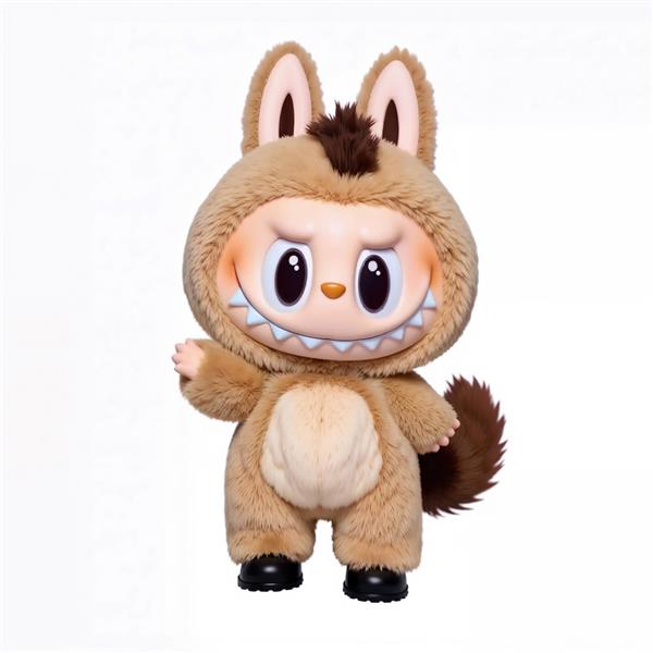 طرح لبوبو با لباس سنجاب بامزه پس‌زمینه سفید