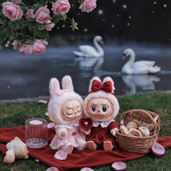 عکس لبوبو عاشقانه در پیک‌نیک کنار دریاچه و قوها