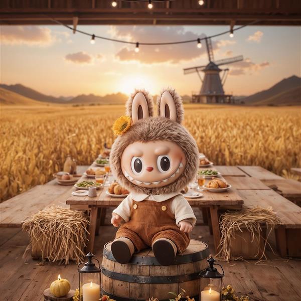 طرح لبوبو در مزرعه گندم و میز چوبی روستایی