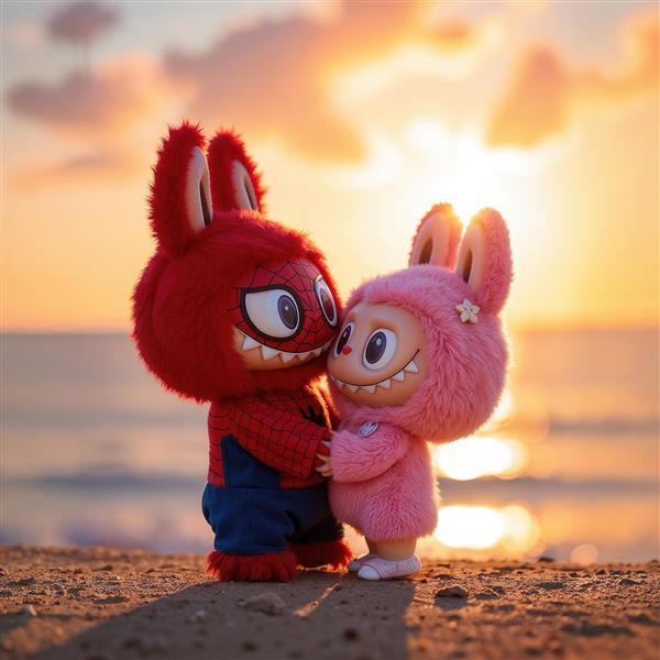 تصویر لبوبو مرد عنکبوتی عاشقانه کنار دریا در غروب آفتاب