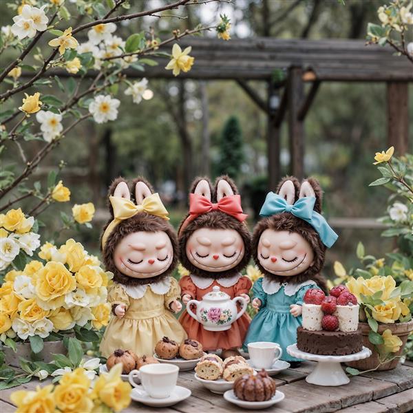 سه لبوبو در مهمانی چای باغ گلی