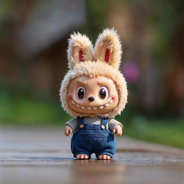 تابلو لبوبو با سرپوش پشمالو و شلوار باغبانی