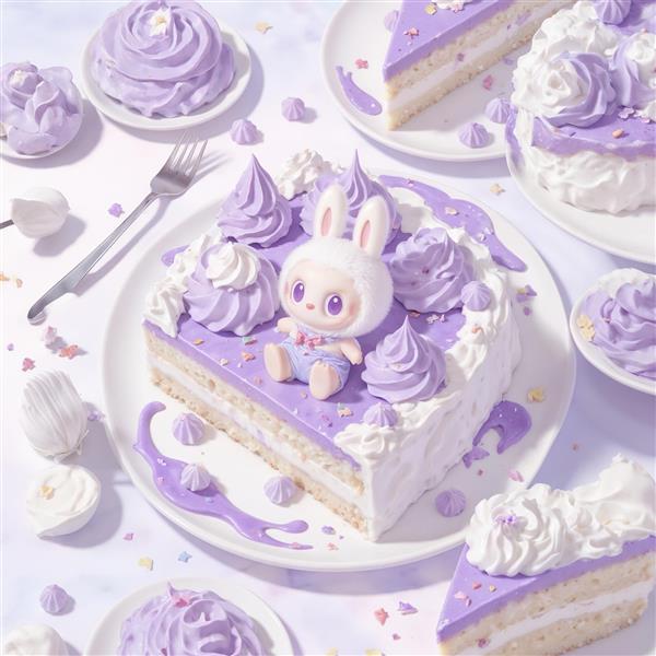 پوستر کیک بنفش با فیگور لبوبو فانتزی