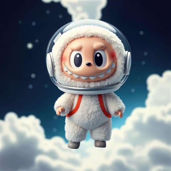 پوستر لبوبو فضانورد میان ابرها و آسمان شب