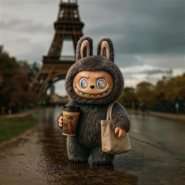 پوستر لبوبو توریست زیر باران کنار برج ایفل