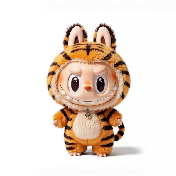 پوستر لبوبو با لباس ببر راه‌راه پس‌زمینه ساده سفید