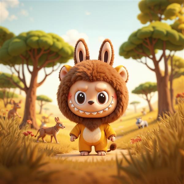 تابلو دکوراتیو لبوبو در جنگل سافاری با لباس شیر بامزه