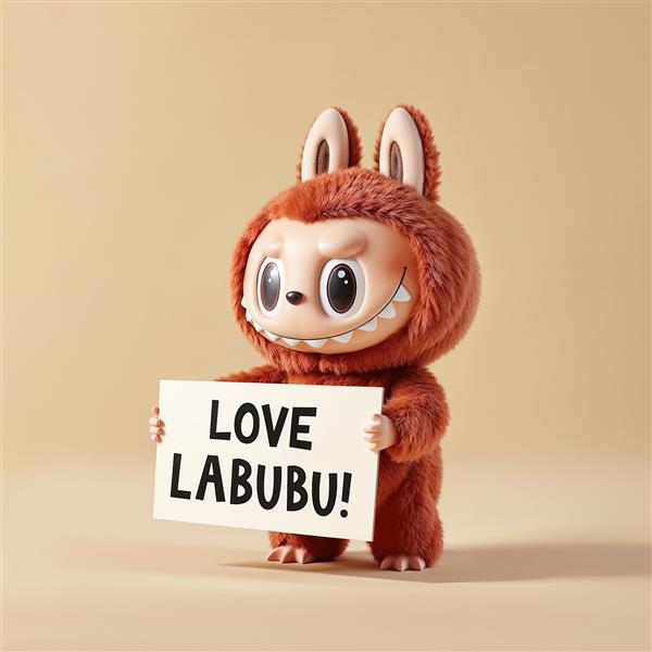پوستر لبوبو با پلاکارد LOVE LABUBU پس‌زمینه ساده