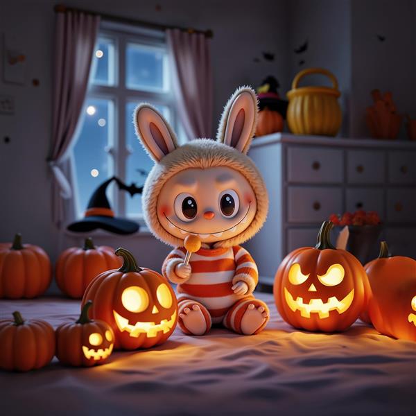 پوستر لبوبو هالووین در اتاق کدوهای ترسناک