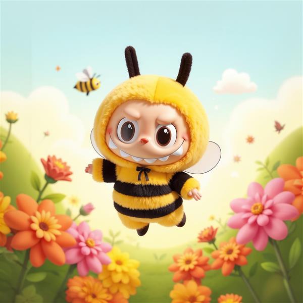 پوستر لبوبو زنبور عسل در باغ گل فانتزی