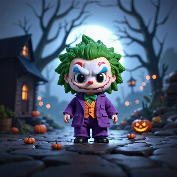 پوستر لبوبو جوکر دلقک ترسناک هالووین در شب مهتابی