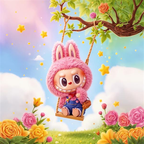 پوستر لبوبو تاب‌بازی در باغ گل رنگارنگ