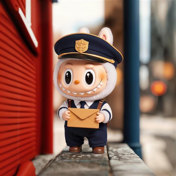 لبوبوی پستچی با یونیفرم شیک و پاکت نامه کلاسیک