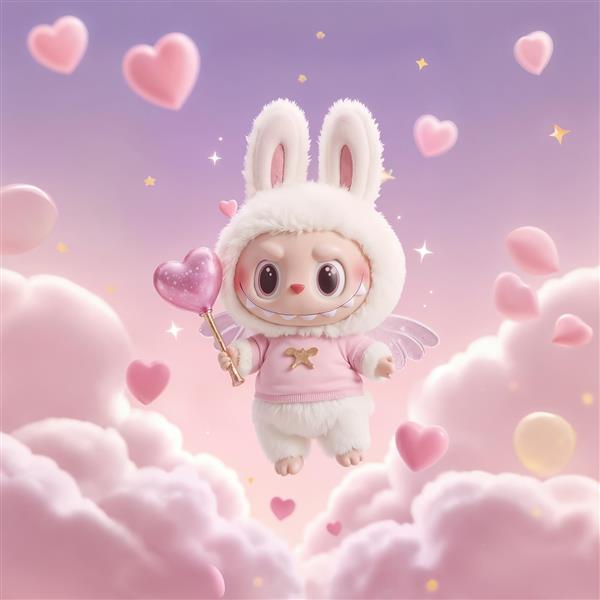 عکس فانتزی لبوبو فرشته صورتی در آسمان و ابرها