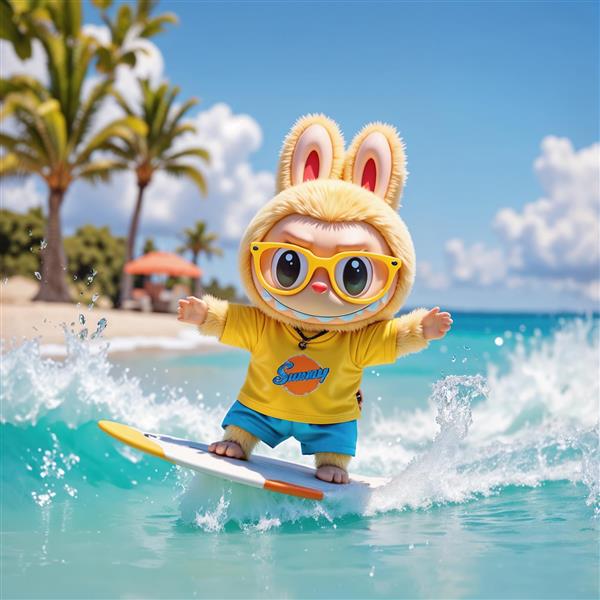 تصویر باکیفیت لبوبو موج سوار در ساحل دریا تابستانی