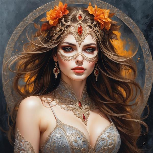 عکس چهره زن فانتزی با ماسک و تاج طلایی برای پوستر دیواری لوکس