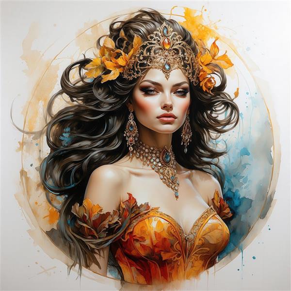 طرح زن سلطنتی با تاج و گردنبند طلایی برای چاپ روی ماگ و کوسن