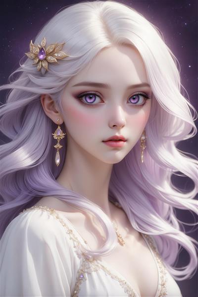 طرح دختر با موی یاسی روشن و سنجاق بنفش برای چاپ روی کوسن