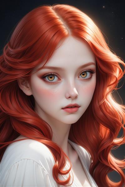 طرح چهره دختر با موی مسی روشن و لباس سفید برای تابلو نشیمن