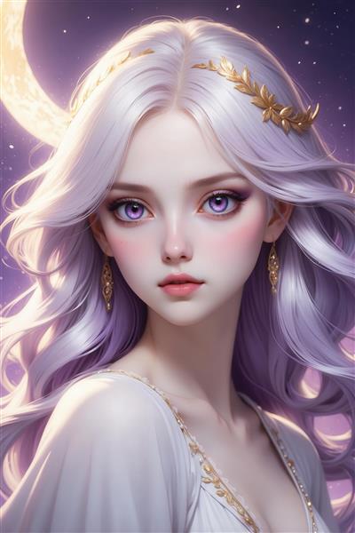 عکس چهره دختر با موی بنفش روشن و تاج طلایی برای پوستر