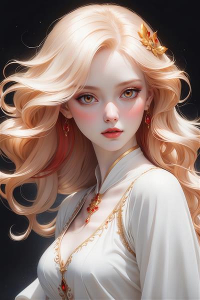 طرح چهره دختر فانتزی با موی بلوند و چشم‌های طلایی برای چاپ