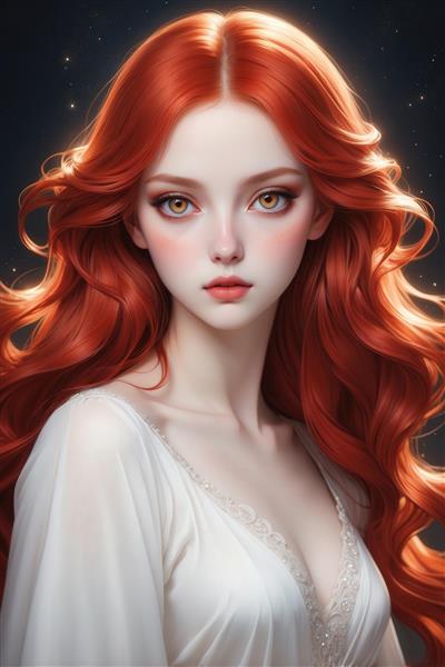 طرح چهره دختر فانتزی با موی مسی پررنگ برای تابلو اتاق نشیمن