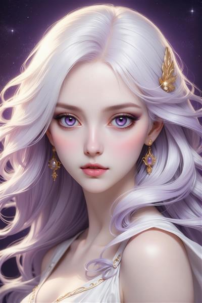 طرح چهره دختر با موی بنفش روشن و چشم بنفش برای چاپ روی کوسن