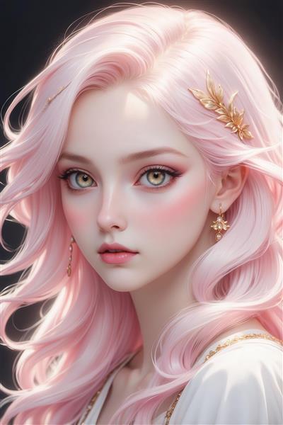 عکس چهره دختر با موی صورتی و سنجاق طلایی برای تابلو نشیمن