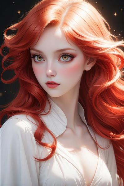 تصویر چهره دختر فانتزی با موی قرمز روشن برای تابلو دکوراتیو