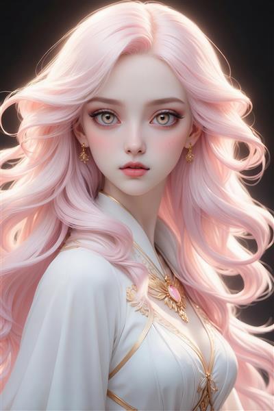 طرح چهره دختر با موی صورتی فانتزی برای چاپ روی ماگ و کوسن