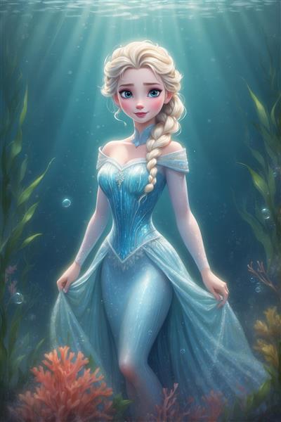 عکس پرنسس السا فروزن در کف دریا با کیفیت بالا برای چاپ
