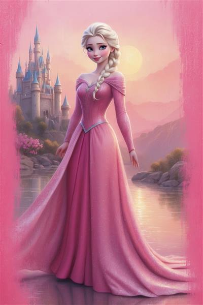 عکس باکیفیت السا در لباس صورتی و موی بافته شده کنار قصر طلوع