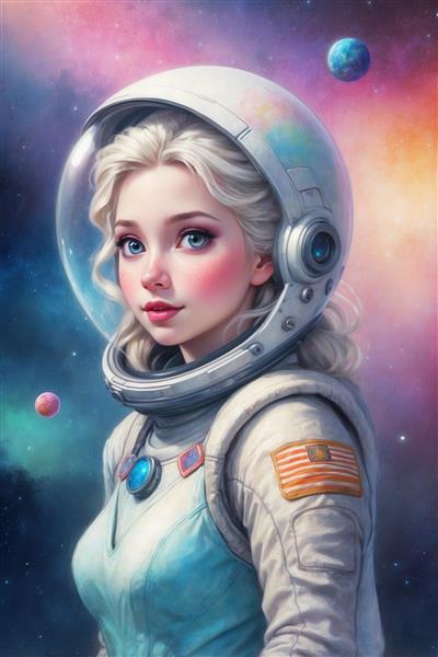 طرح دکوراتیو السا فضانورد پرتره با کلاه سفید برای چاپ روی کوسن