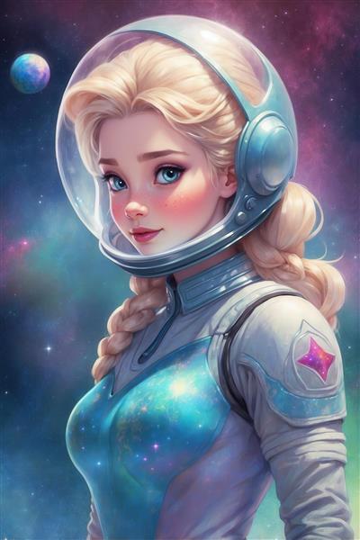 پوستر کارتونی السا فضانورد با بافت مو و پچ ستاره‌ای برای اتاق کودک