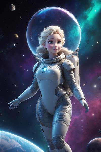 عکس سئویی السا فضانورد با لباس سفید در کهکشان باکیفیت برای چاپ عریض