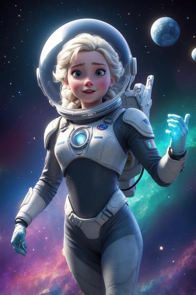 تصویر السا فضانورد کارتونی با لباس فضایی سفید با لوگو ناسا برای چاپ