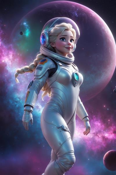 عکس السا کودک فضانورد کارتونی در لباس سفید برای پوستر اتاق کودک