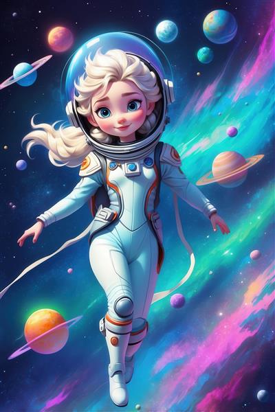 تصویر السا فضانورد با لباس سفید در سیاره برای چاپ روی روتختی