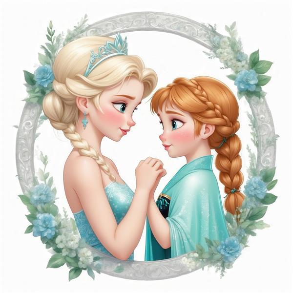 تصویر السا و آنا کارتونی در قاب گل برای پوستر دیواری دکوراتیو