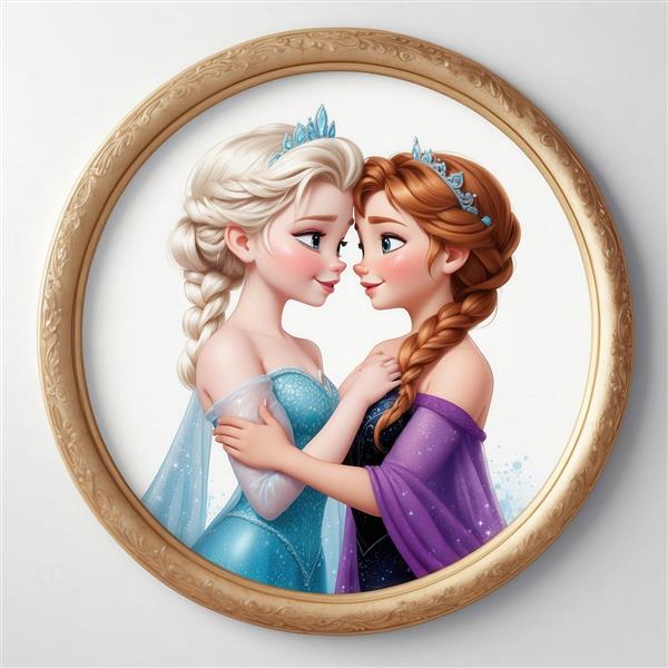 عکس السا و آنا کارتونی در آغوش هم برای تابلو دکوراتیو اتاق نشیمن