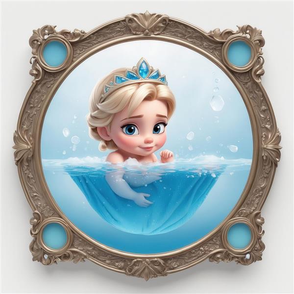 طرح السا کودک کارتونی در وان حمام برای چاپ روی تابلوی دکوراتیو