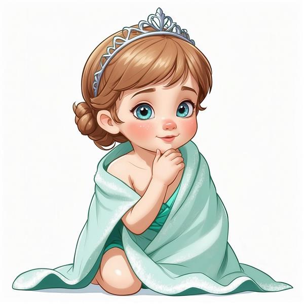 طرح آنا کودک کارتونی مو قهوه‌ای با تاج نقره‌ای برای پوستر کودکانه