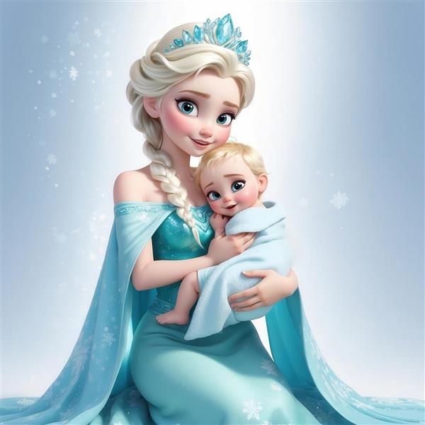 عکس السا و کودک کارتونی باکیفیت برای پوستر اتاق خواب کودک