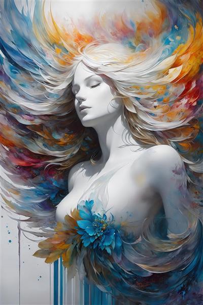 طرح پرتره زن با موهای فانتزی رنگین‌کمانی برای پوستر دکوراتیو مدرن