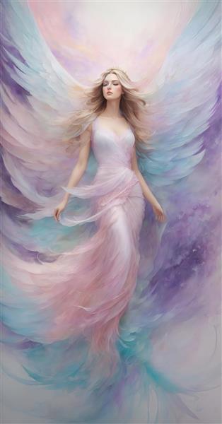 عکس فرشته با موهای بلوند و لباس صورتی برای پوستر دیواری باکیفیت پاستلی