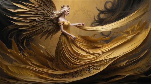 طرح فرشته زن بالدار طلایی فانتزی برای پوستر دیواری لاکچری و شیک